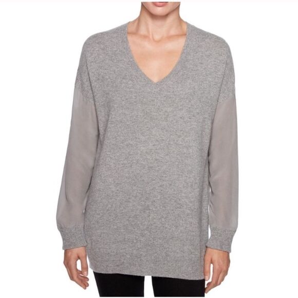 Magaschoni Grey Wool Silk Pullover V-Neck Sweater - Picture 1 of 10